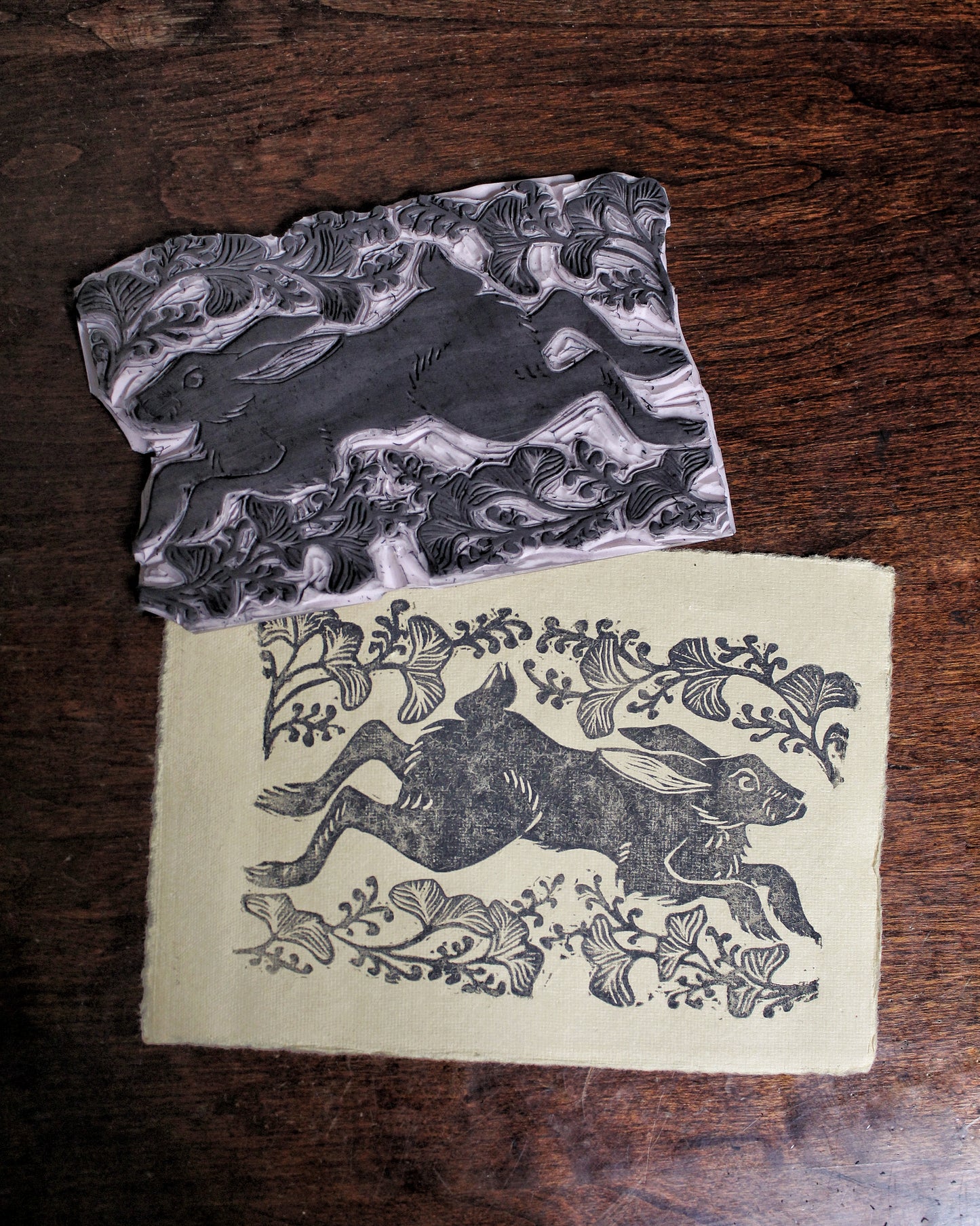 Black Rabbit Handmade Linocut Print