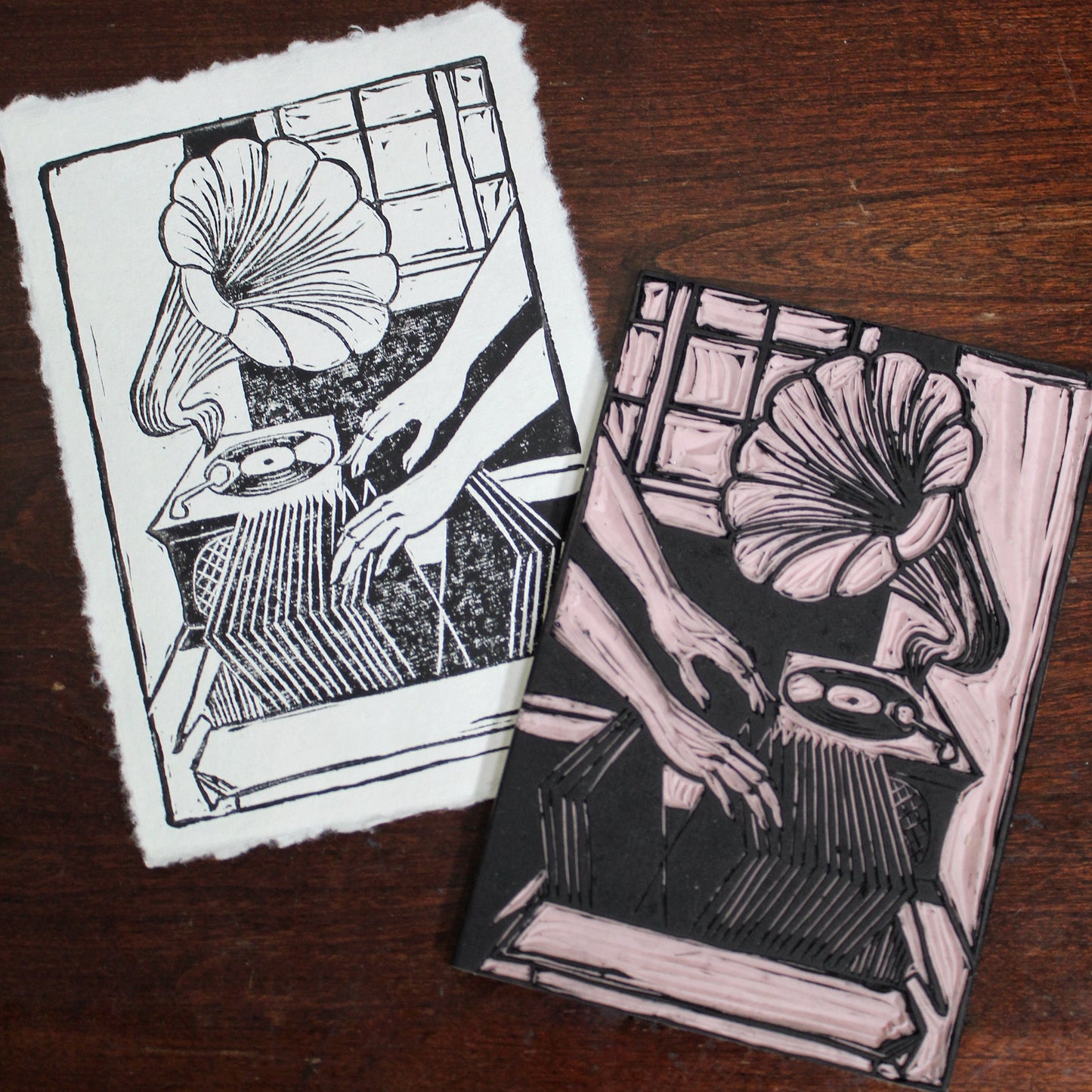 Phonograph Handmade Linocut Print