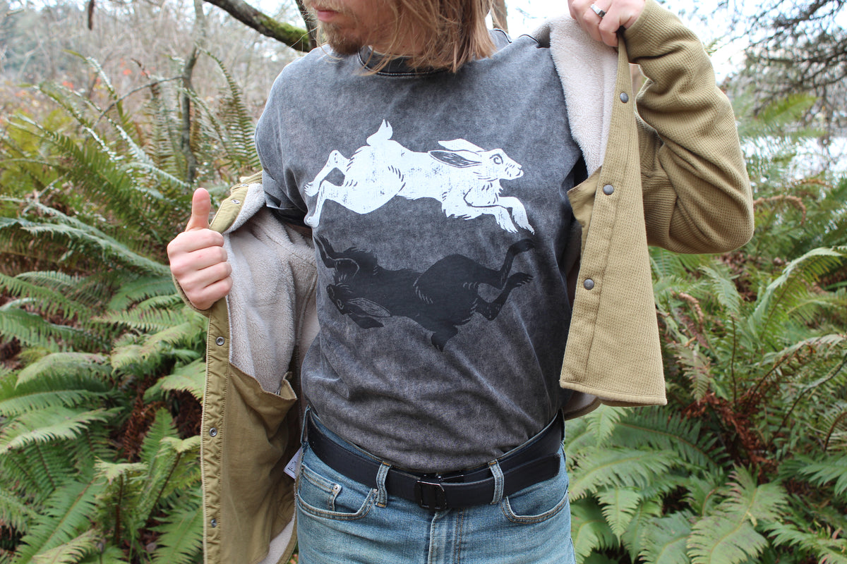 Linocut Rabbit Circle T-Shirt