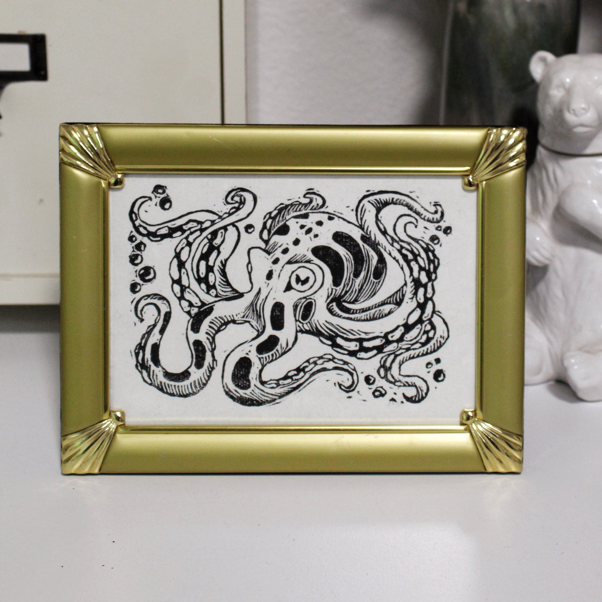 Inky Octopus Linocut Original Print