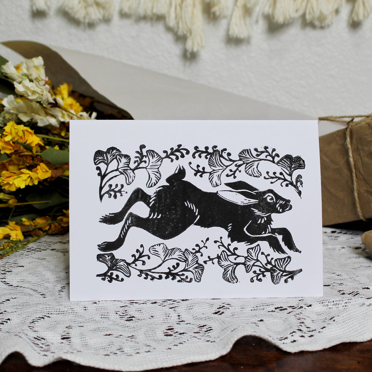 Wild Hare Handmade Linocut Greeting Card