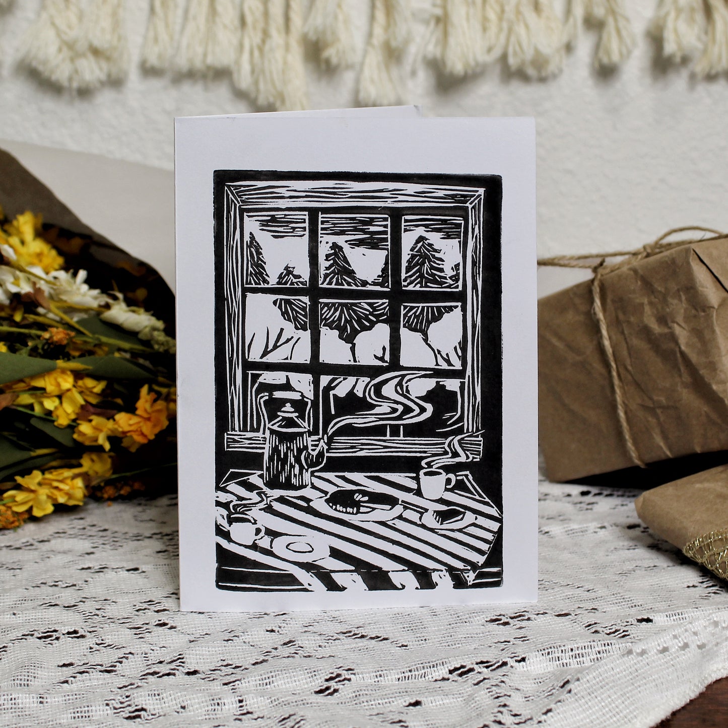 Kitchen Table Handmade Linocut Greeting Card