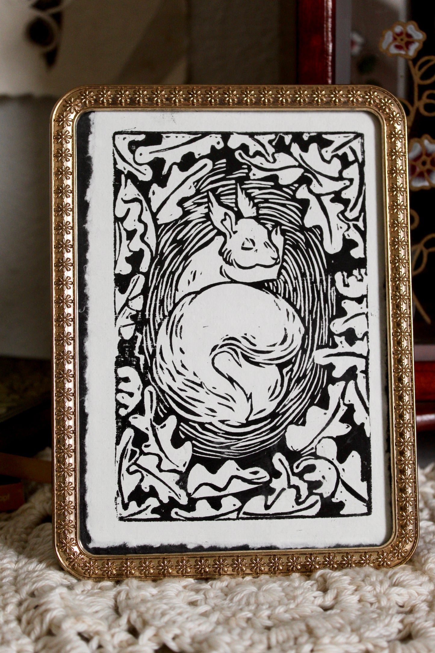 Sleeping Squirrel Lino Print