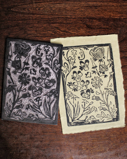 Wildflower Garden Handmade Linocut Print