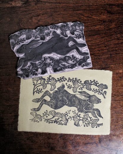 Black Rabbit Handmade Linocut Print