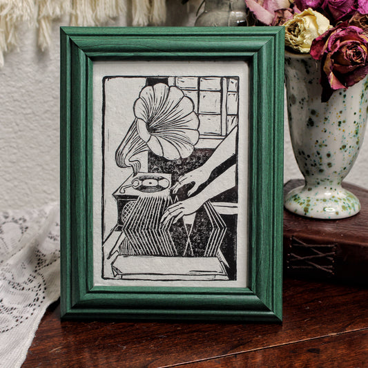 Phonograph Handmade Linocut Print