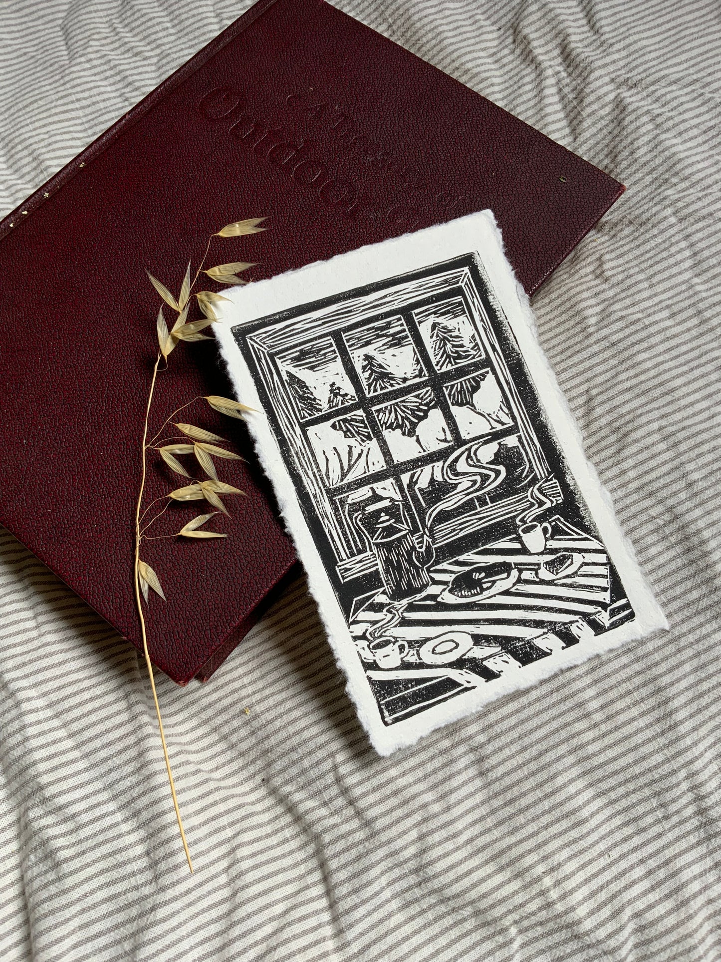 Kitchen Table Tea Handmade Linocut Print