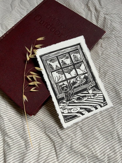 Kitchen Table Tea Handmade Linocut Print