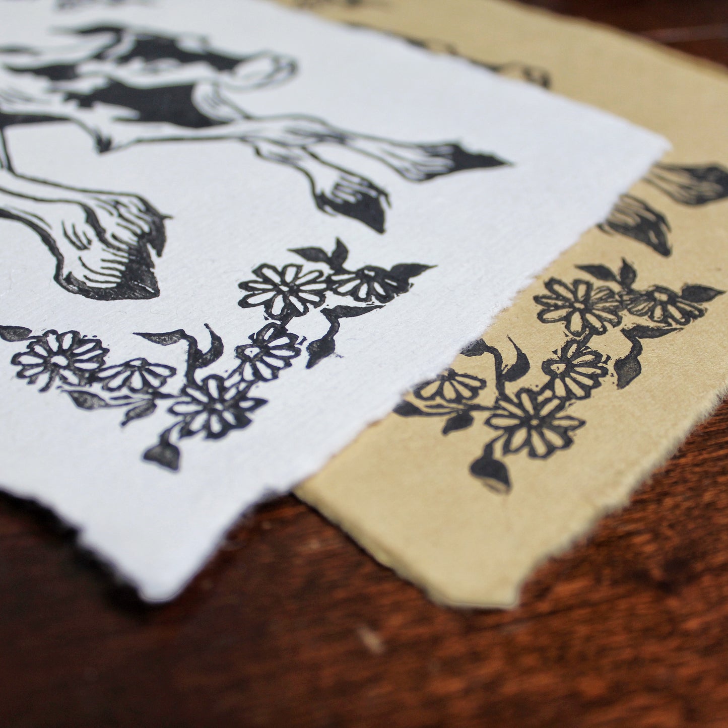 Daisy Cow Linocut Print