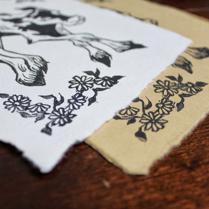 Daisy Cow Linocut Print