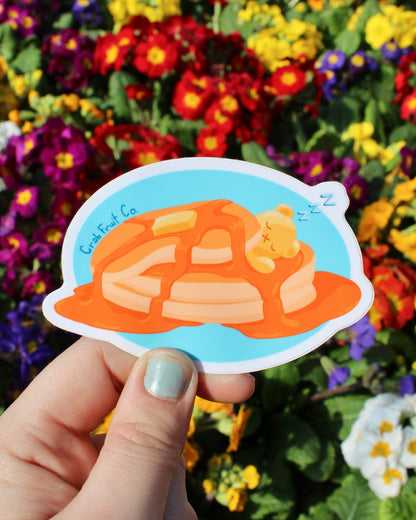 Sleeping in Pancakes Bear Vinyl Sticker