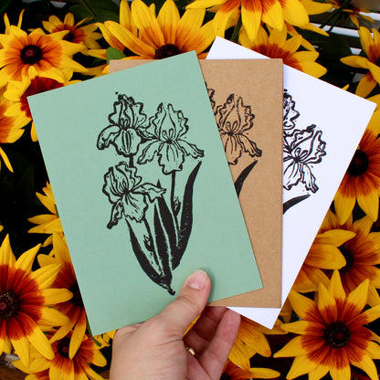 Iris Bouquet Handmade Linocut Greeting Card