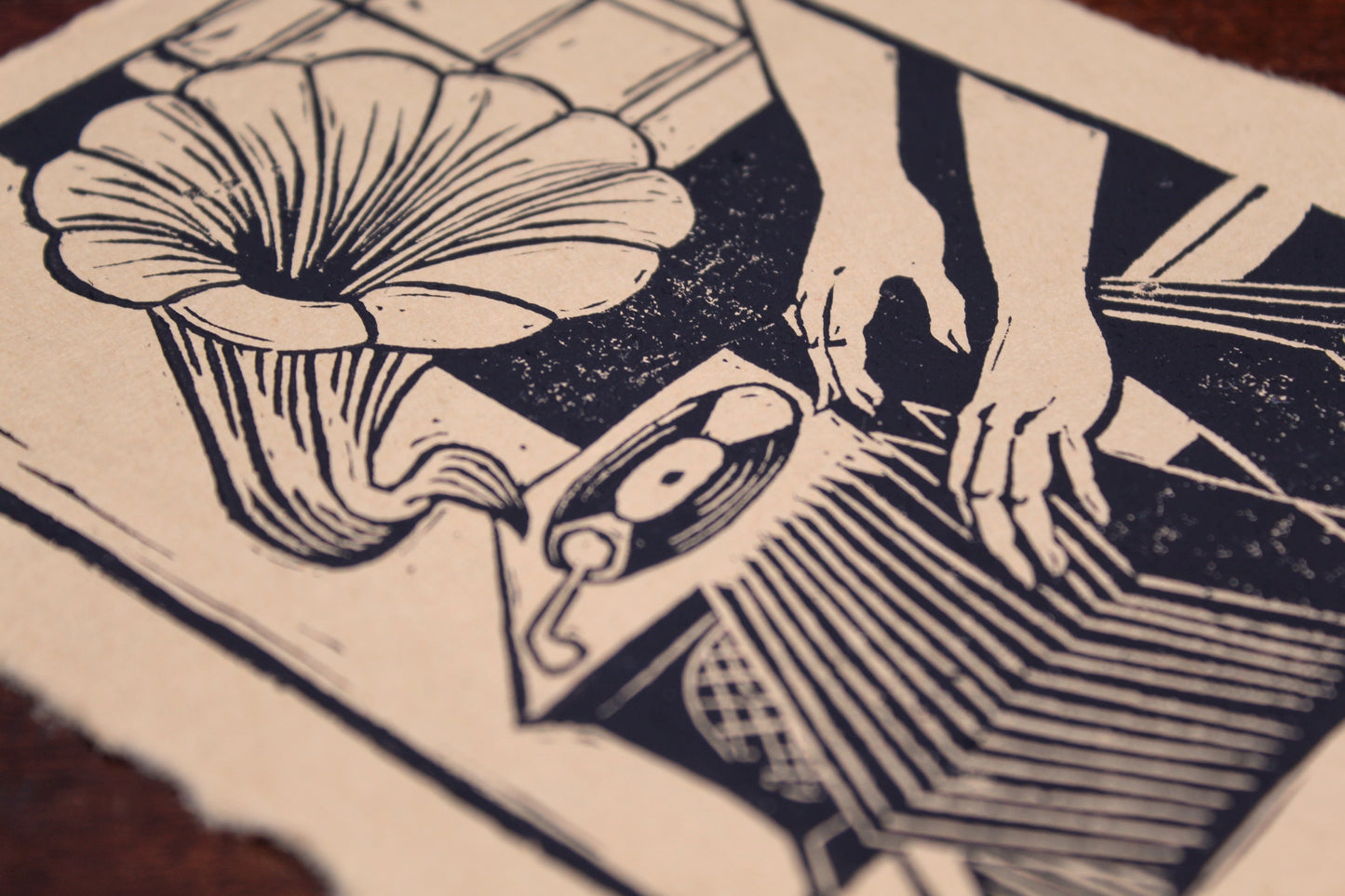 Phonograph Handmade Linocut Print