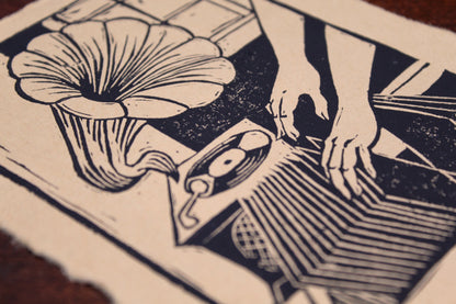 Phonograph Handmade Linocut Print