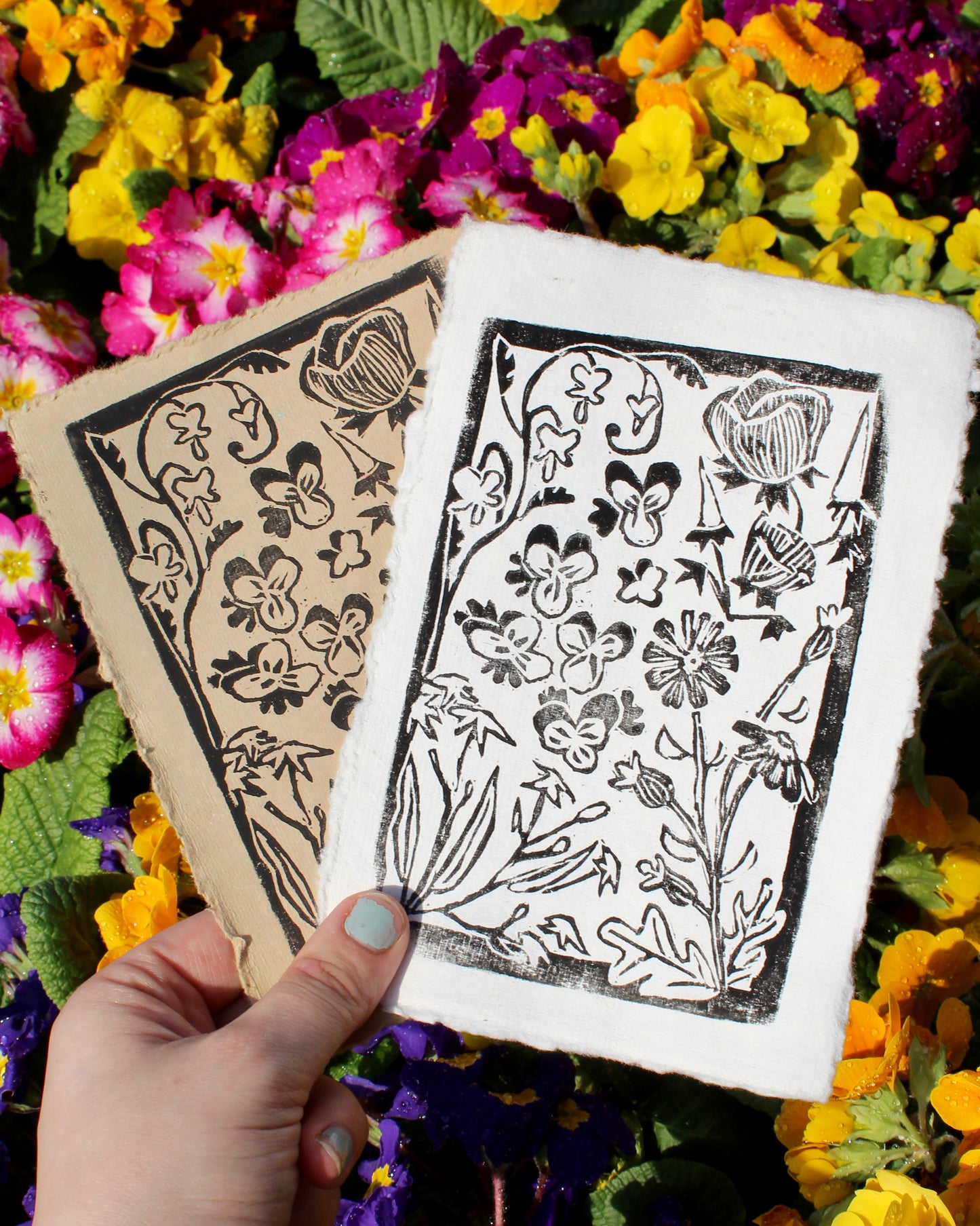 Wildflower Garden Handmade Linocut Print