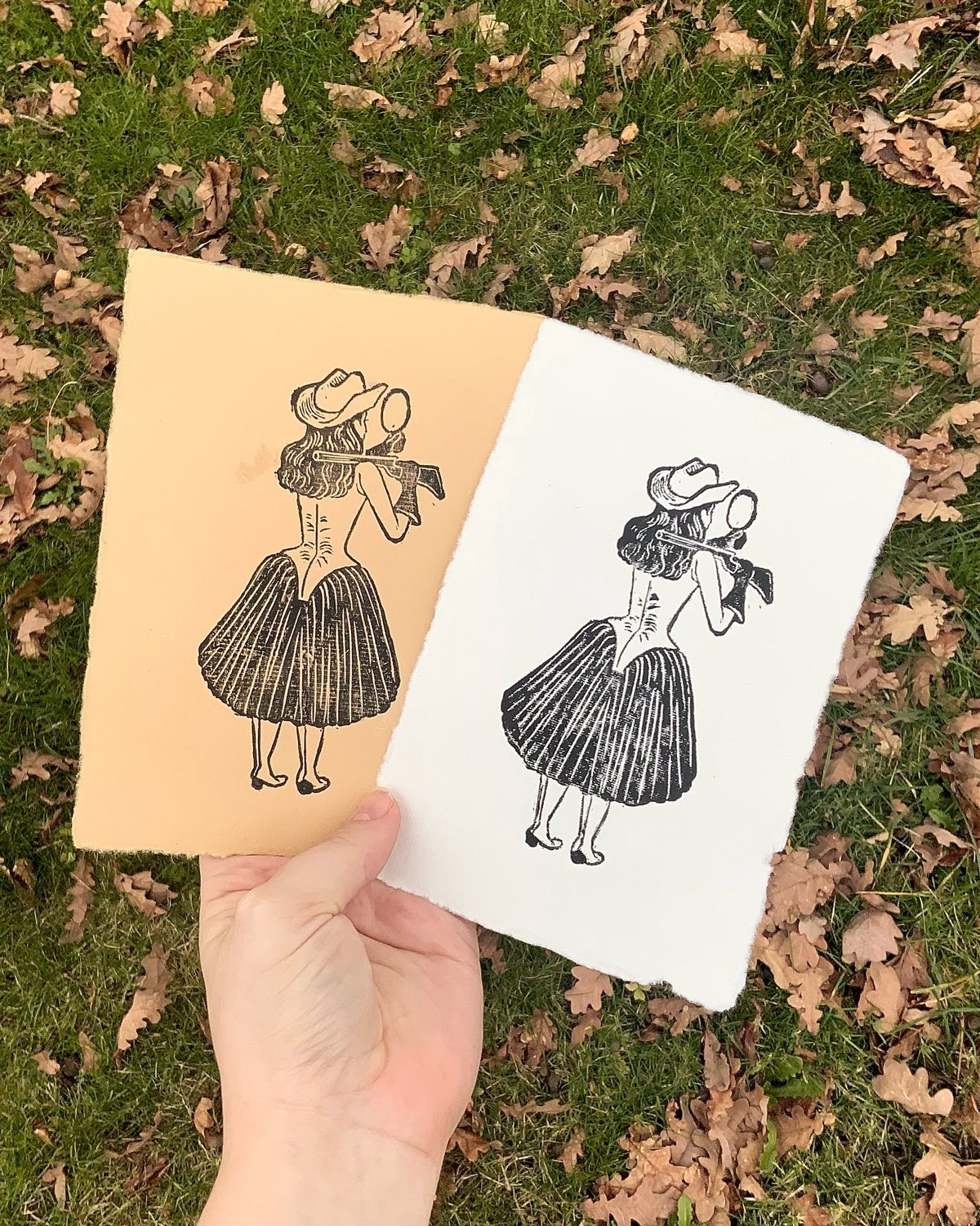Cowgirl Linocut Original Print