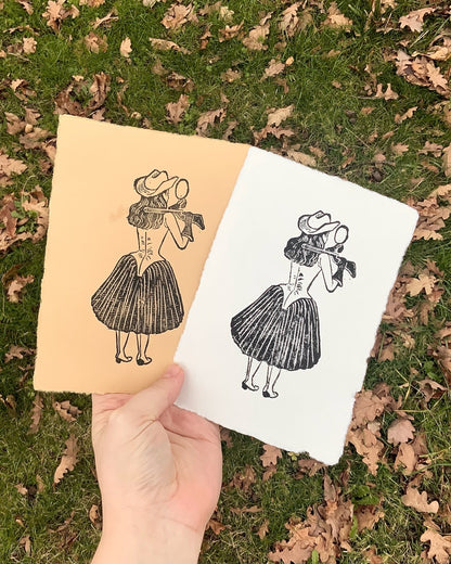 Cowgirl Linocut Original Print