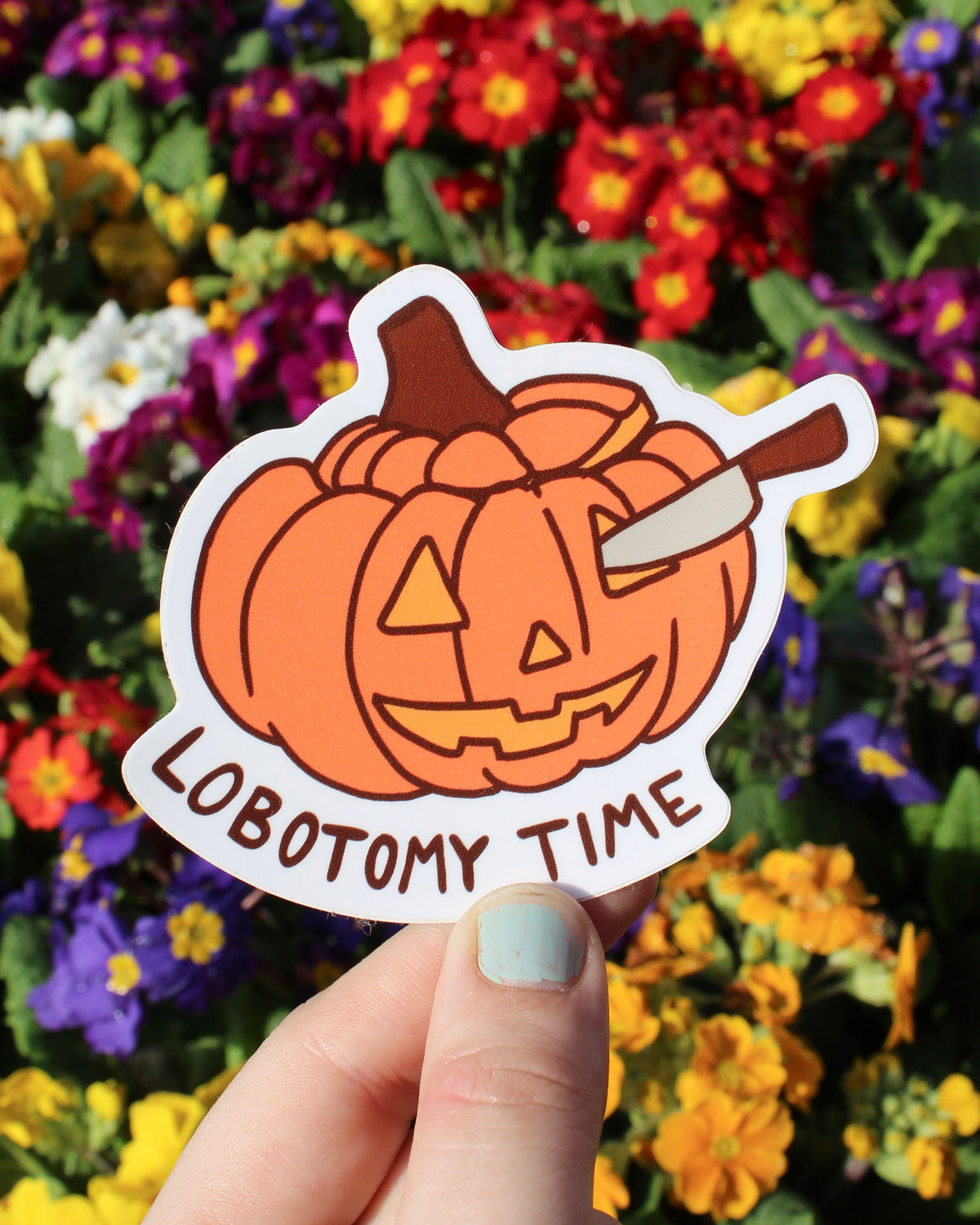 Lobotomy Time Funny Pumpkin Sticker