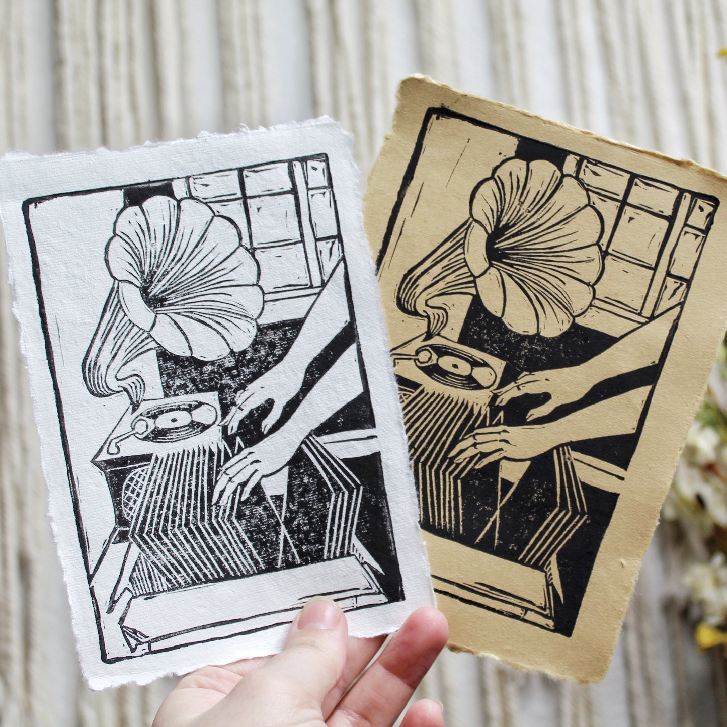 Phonograph Handmade Linocut Print