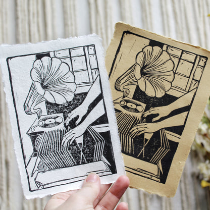 Phonograph Handmade Linocut Print