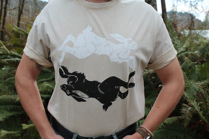 Linocut Rabbit Circle T-Shirt