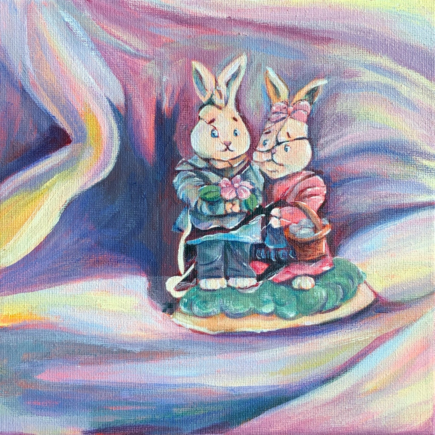 Broken Bunny Original Acrylic Painting on 8x8" Canvas
