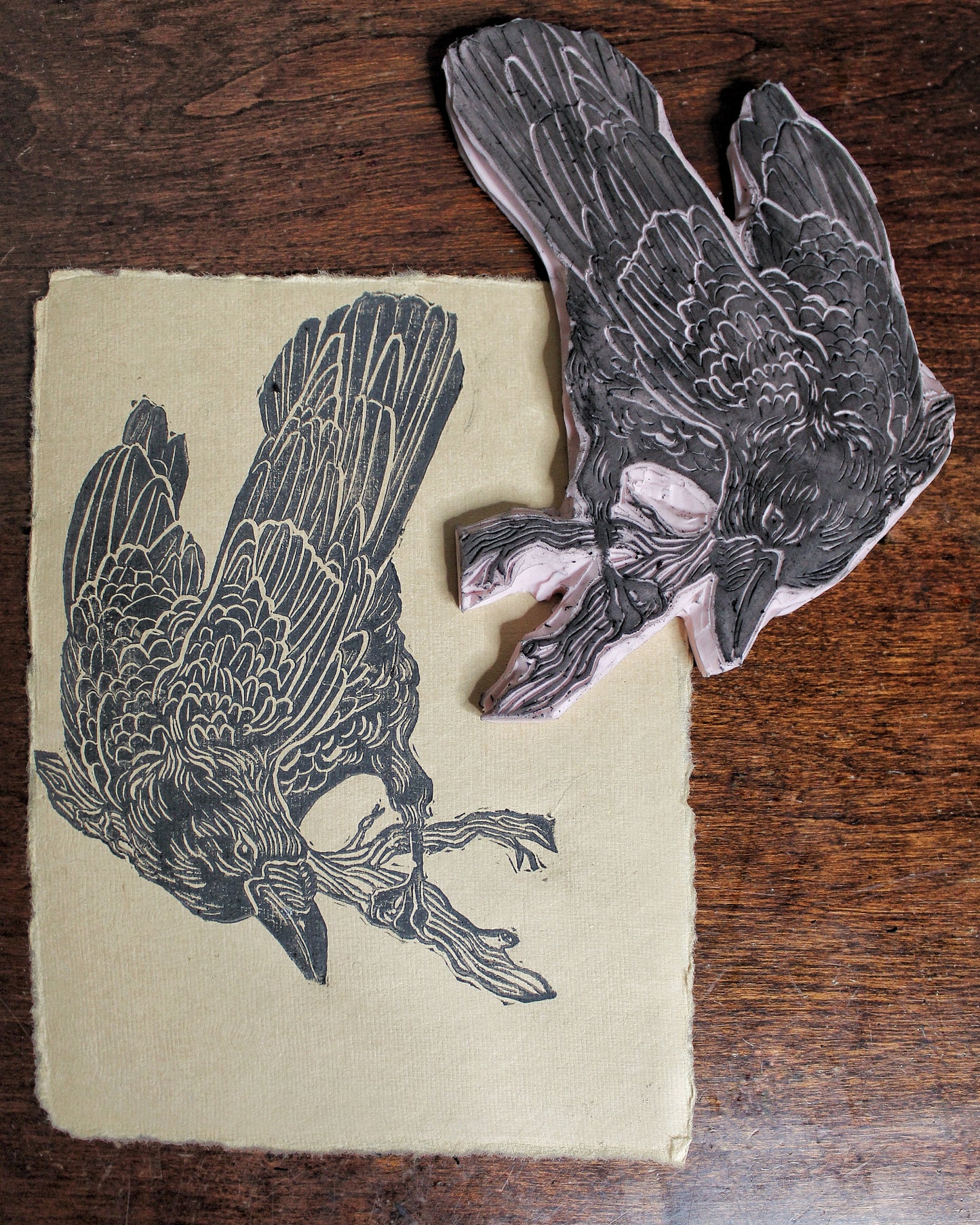 Curious Crow Handmade Linocut Print