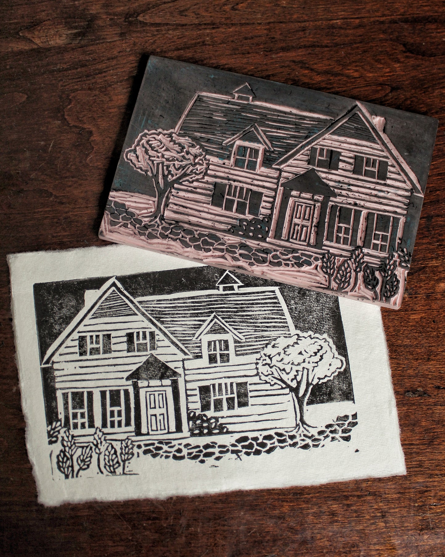 Cozy Cottage Handmade Linocut Print