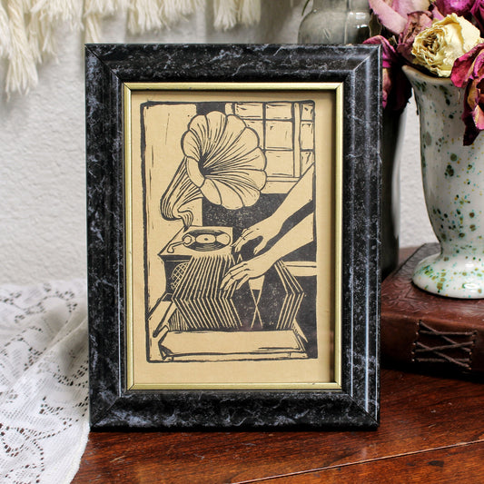 Phonograph Handmade Linocut Print