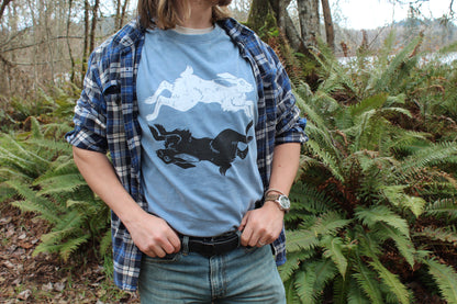 Linocut Rabbit Circle T-Shirt