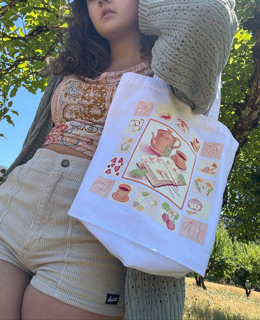 Strawberry Frog Tea Party Artist Tote Bag