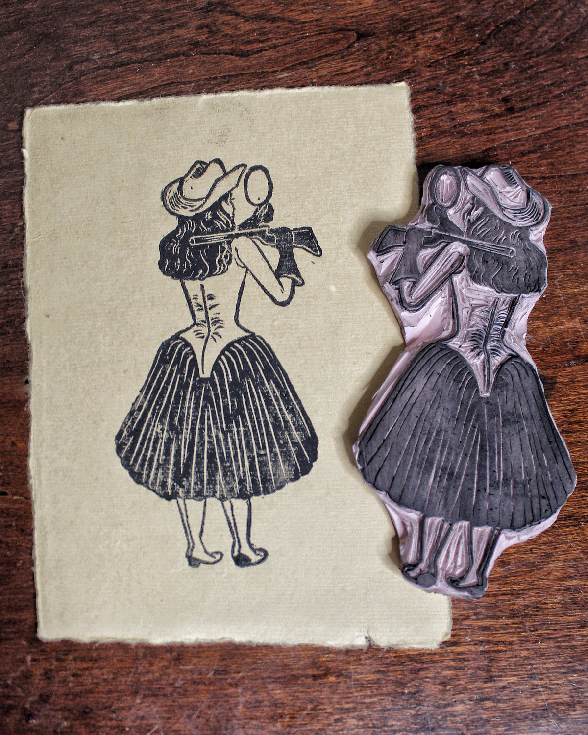 Cowgirl Linocut Original Print