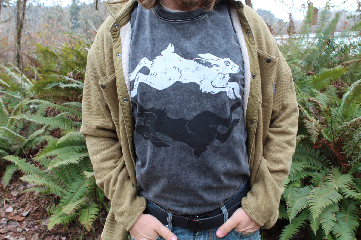 Linocut Rabbit Circle T-Shirt