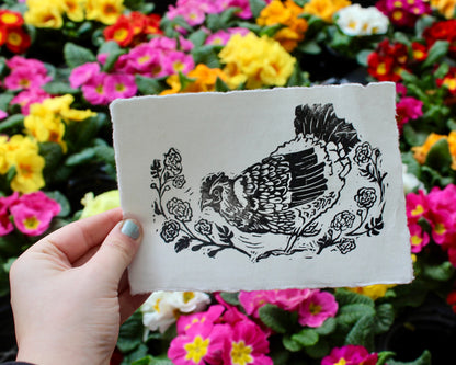 Marigold Hen Handmade Linocut Original Print