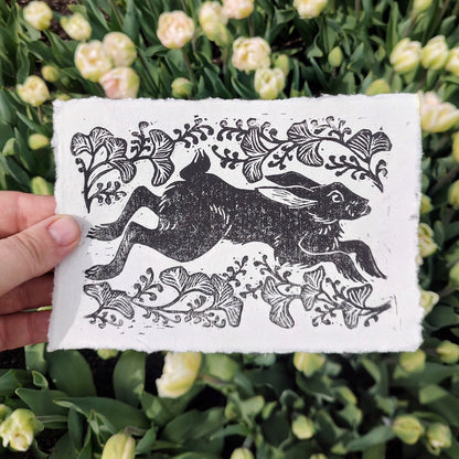 Black Rabbit Handmade Linocut Print