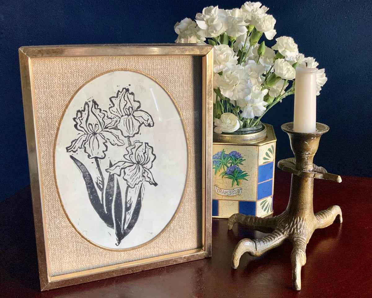 Iris Bouquet Handmade Linocut Original Print