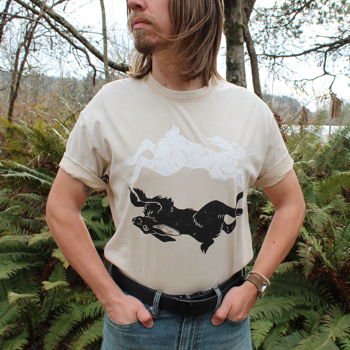 Linocut Rabbit Circle T-Shirt