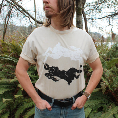 Linocut Rabbit Circle T-Shirt