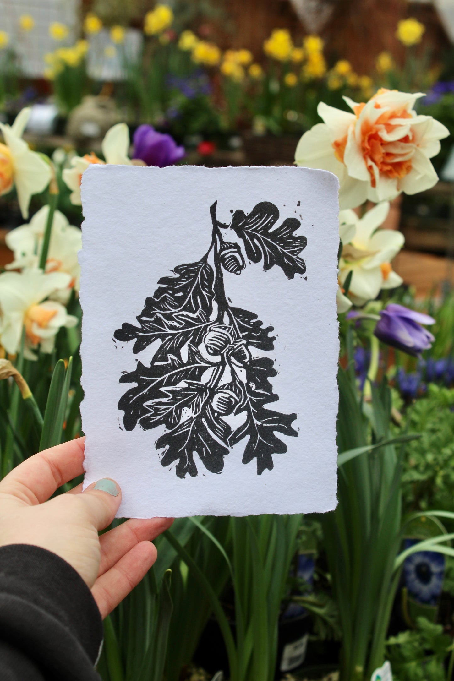 White Oak Leaf Handmade Linocut Print
