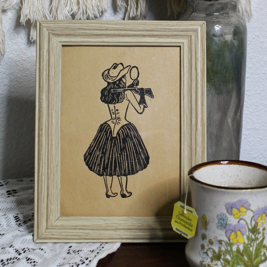 Cowgirl Linocut Print