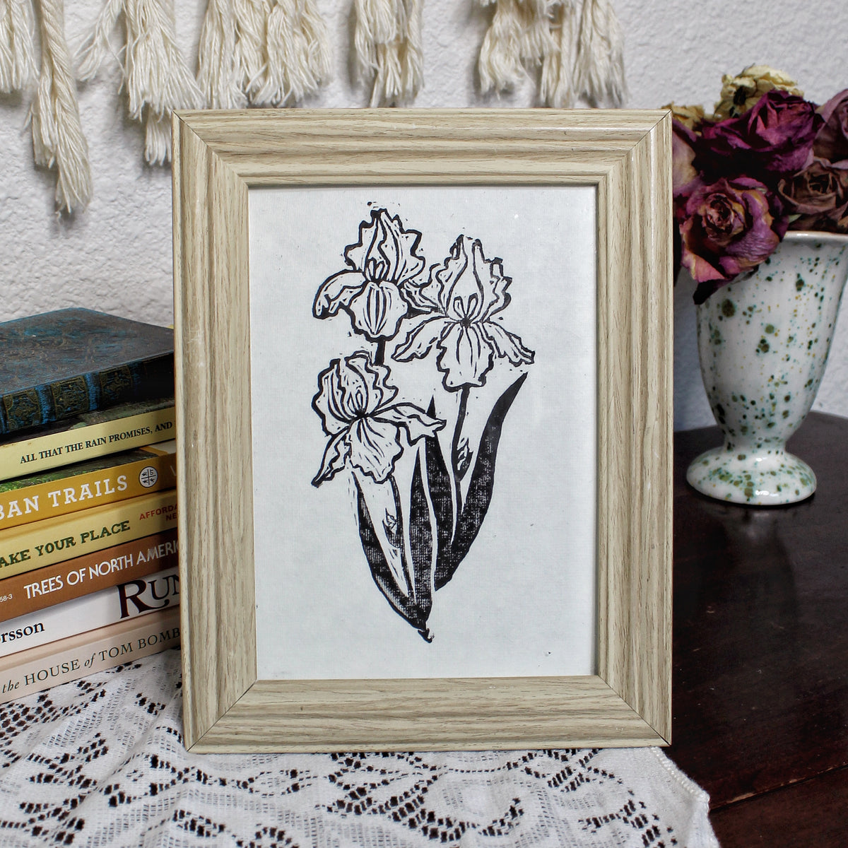 Iris Bouquet Handmade Linocut Original Print
