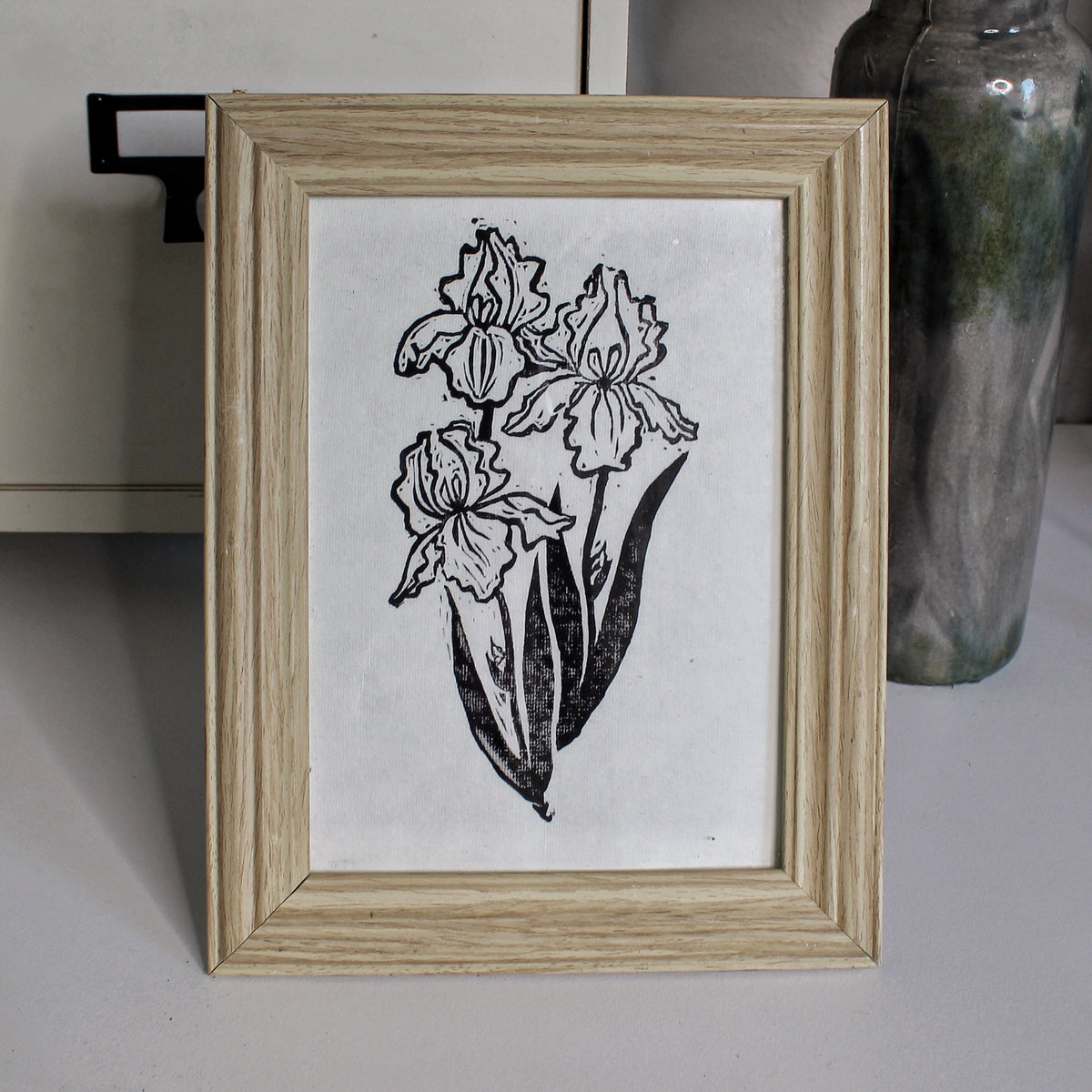 Iris Bouquet Handmade Linocut Original Print