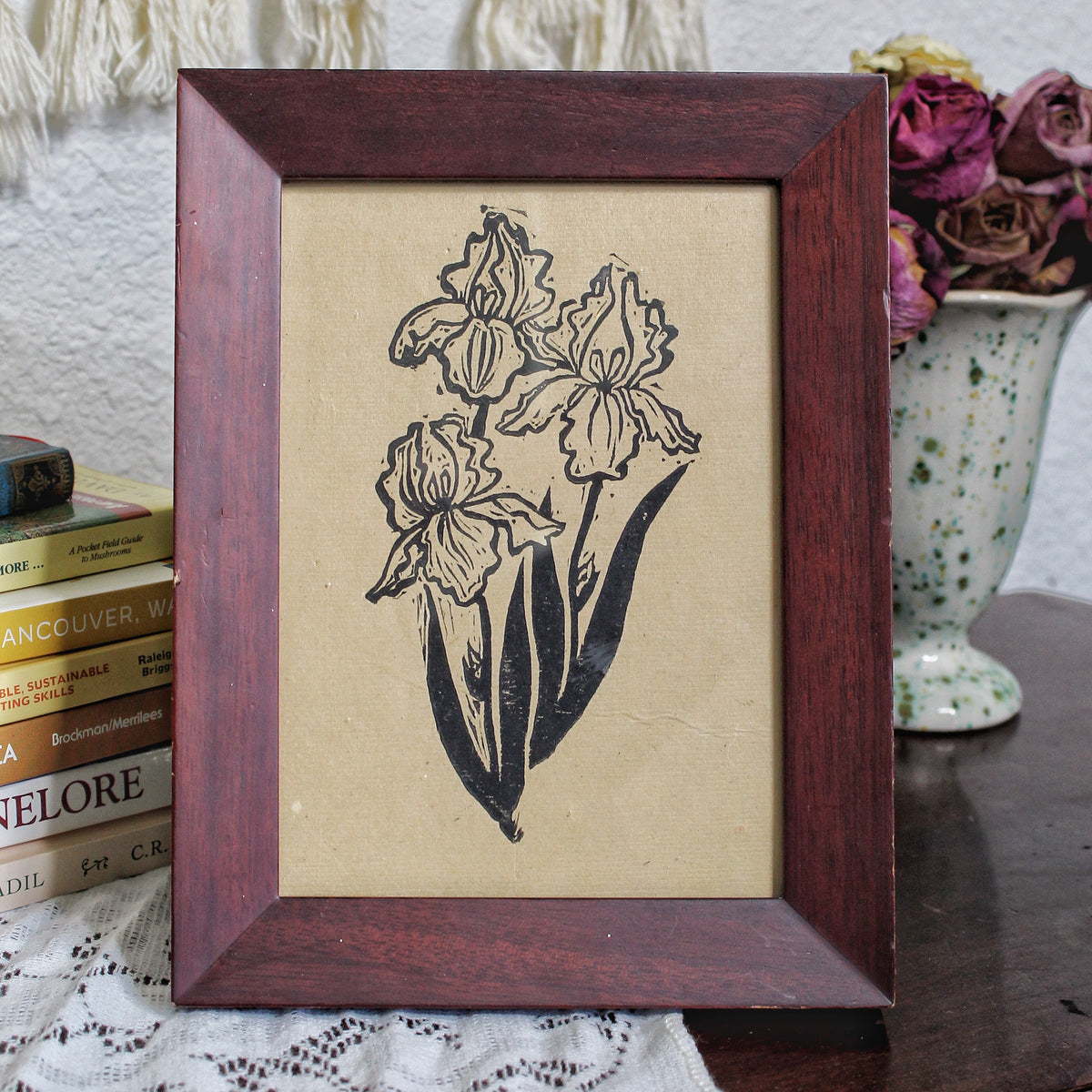 Iris Bouquet Handmade Linocut Original Print