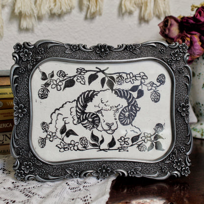 Rustic Blackberry Ram Linocut Original Print