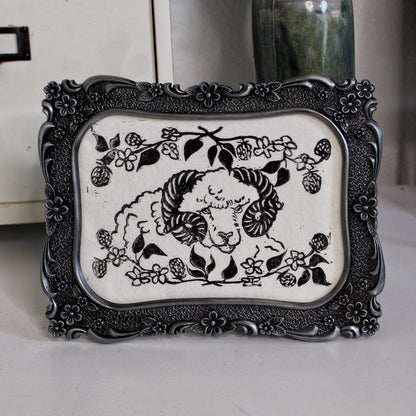 Rustic Blackberry Ram Linocut Original Print