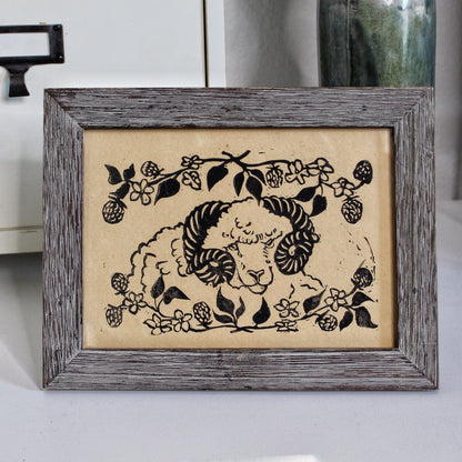 Rustic Blackberry Ram Linocut Original Print
