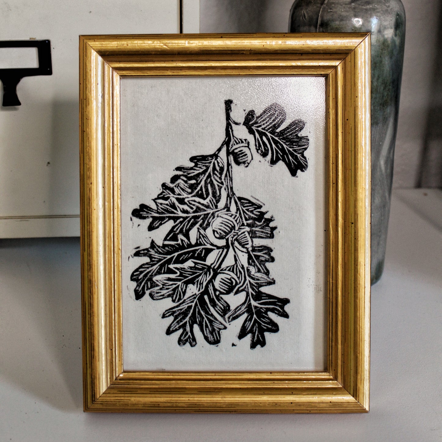 White Oak Leaf Handmade Linocut Print