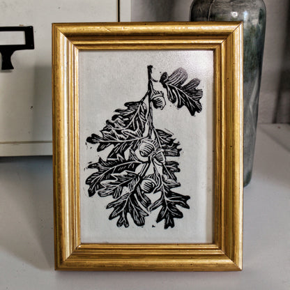 White Oak Leaf Handmade Linocut Print