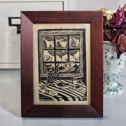 Kitchen Table Tea Handmade Linocut Print