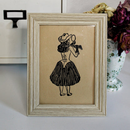 Cowgirl Linocut Original Print